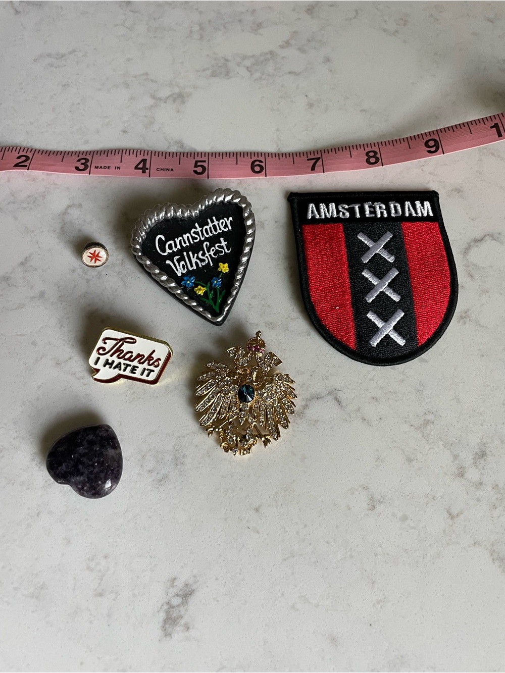 Amsterdam Patch & Assorted Pins Bundle - Red, Black, Gold, Silver